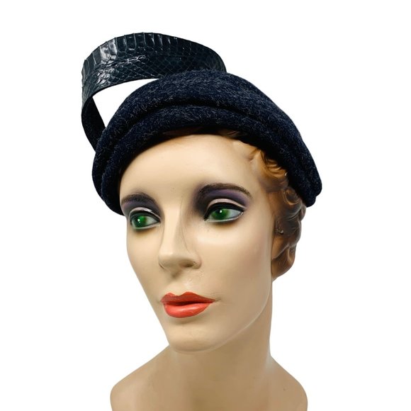 Vintage 1950s Navy Wool Architectural Cap Colby Hat main image 15